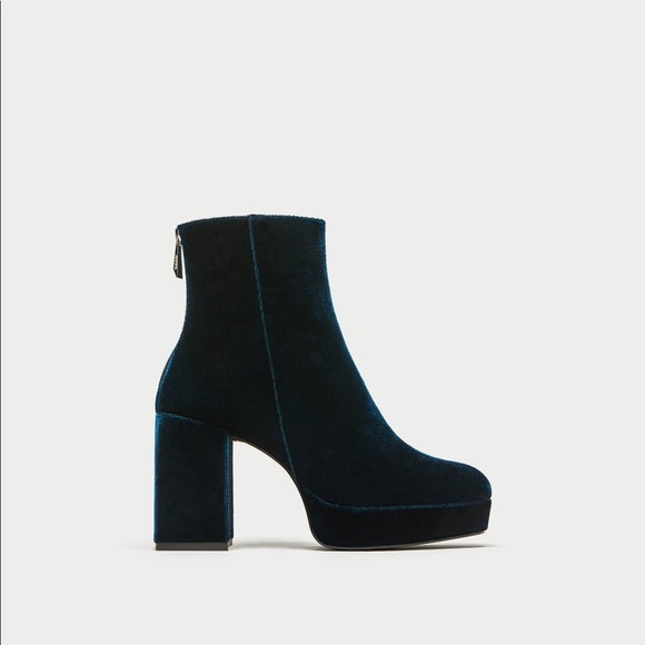 NWT Zara Teal Velvet Platform High Heel Ankle Boot - Picture 4 of 6